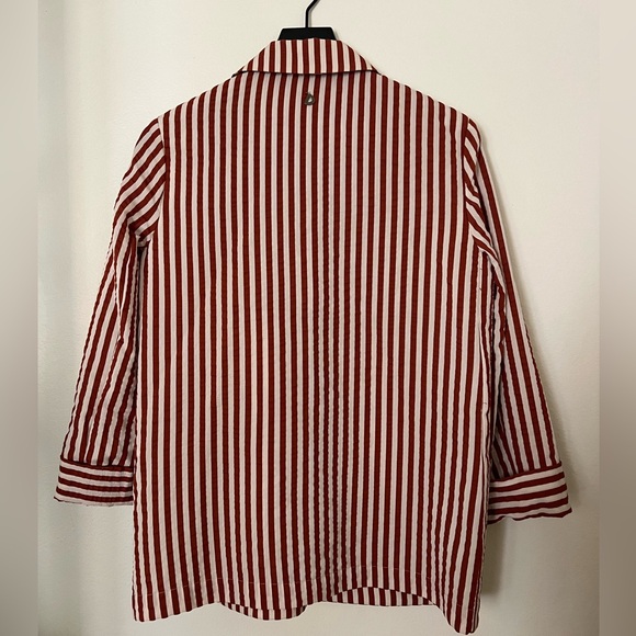 Dixie summer boxy women’s oversized jacket, burgundy and cream stripe. - Picture 3 of 5